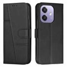 For OPPO A3x Stitching Calf Texture Buckle Leather Phone Case(Black) - 1