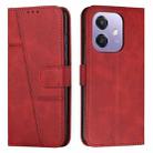 For OPPO A3x Stitching Calf Texture Buckle Leather Phone Case(Red) - 1