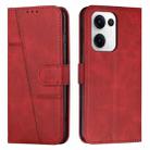 For OPPO Reno13 5G Global Stitching Calf Texture Buckle Leather Phone Case(Red) - 1