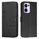 For OPPO Reno13 F 5G / 4G Stitching Calf Texture Buckle Leather Phone Case(Black) - 1