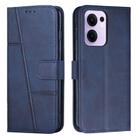 For OPPO Reno13 F 5G / 4G Stitching Calf Texture Buckle Leather Phone Case(Blue) - 1