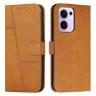 For OPPO Reno13 F 5G / 4G Stitching Calf Texture Buckle Leather Phone Case(Yellow) - 1