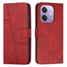 For OPPO A5x 5G Global Stitching Calf Texture Buckle Leather Phone Case(Red) - 1