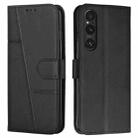 For Sony Xperia 1 V 2023 Stitching Calf Texture Buckle Leather Phone Case(Black) - 1