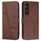 For Sony Xperia 1 V 2023 Stitching Calf Texture Buckle Leather Phone Case(Brown) - 1