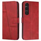 For Sony Xperia 1 V 2023 Stitching Calf Texture Buckle Leather Phone Case(Red) - 1
