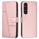 For Sony Xperia 1 V 2023 Stitching Calf Texture Buckle Leather Phone Case(Pink) - 1