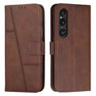 For Sony Xperia 1 VI Stitching Calf Texture Buckle Leather Phone Case(Brown) - 1