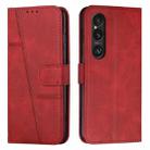 For Sony Xperia 1 VI Stitching Calf Texture Buckle Leather Phone Case(Red) - 1
