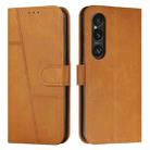 For Sony Xperia 1 VI Stitching Calf Texture Buckle Leather Phone Case(Yellow) - 1