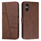 For Sony Xperia 5 VI Stitching Calf Texture Buckle Leather Phone Case(Brown) - 1