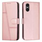 For Sony Xperia 5 VI Stitching Calf Texture Buckle Leather Phone Case(Pink) - 1