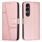 For Sony Xperia 1 VII Stitching Calf Texture Buckle Leather Phone Case(Pink) - 1