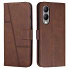 For vivo Y17s Stitching Calf Texture Buckle Leather Phone Case(Brown) - 1