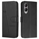 For vivo Y17s Stitching Calf Texture Buckle Leather Phone Case(Black) - 1