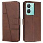 For vivo Y78 5G / Y36 Stitching Calf Texture Buckle Leather Phone Case(Brown) - 1