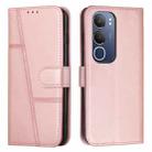 For vivo Y19s Stitching Calf Texture Buckle Leather Phone Case(Pink) - 1