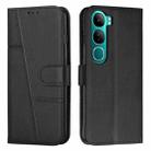 For vivo Y300 Global / V40 Lite IDN Stitching Calf Texture Buckle Leather Phone Case(Black) - 1