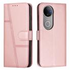 For vivo V50 5G Global Stitching Calf Texture Buckle Leather Phone Case(Pink) - 1
