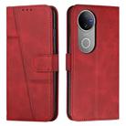 For vivo V50 5G Global Stitching Calf Texture Buckle Leather Phone Case(Red) - 1