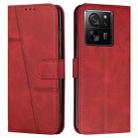 For Xiaomi 13T / Xiaomi 13T Pro Stitching Calf Texture Buckle Leather Phone Case(Red) - 1