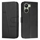 For Xiaomi Redmi 13C Stitching Calf Texture Buckle Leather Phone Case(Black) - 1