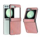 For Samsung Galaxy Z Flip5 ABEEL Hinge Two-color Calf Texture PU Phone Case(Pink) - 1