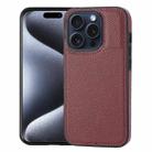 For iPhone 15 Pro Max Litchi Pattern Stitched Side-mounted Phone Case(Dark Red) - 1