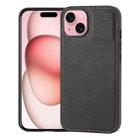 For iPhone 15 Litchi Pattern Stitched Side-mounted Phone Case(Black) - 1