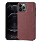 For iPhone 12 Pro Max Litchi Pattern Stitched Side-mounted Phone Case(Dark Red) - 1