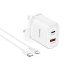 Yesido YC46 PD20W USB-C / Type-C + USB Travel Charger with 1m Type-C to 8 Pin Cable, UK Plug(White) - 1