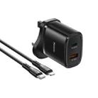 Yesido YC46 PD20W USB-C / Type-C + USB Travel Charger with 1m Type-C to 8 Pin Cable, UK Plug(Black) - 1