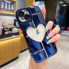 For iPhone 15 Plus Electroplating 3D Hollow Love TPU Phone Case(Dark Blue) - 1