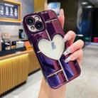 For iPhone 15 Electroplating 3D Hollow Love TPU Phone Case(Purple) - 1