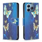 For Realme C61 / C63 Colored Drawing Pattern Leather Phone Case(Gold Butterfly) - 1