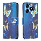 For Tecno Spark 10 4G Colored Drawing Pattern Leather Phone Case(Gold Butterfly) - 1