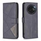 For Tecno Spark 30C Magnetic Buckle Rhombus Texture Leather Phone Case(Black) - 1