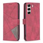 For Tecno Camon 40 Pro 4G Magnetic Buckle Rhombus Texture Leather Phone Case(Red) - 1