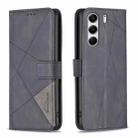 For Tecno Camon 40 Pro 4G Magnetic Buckle Rhombus Texture Leather Phone Case(Black) - 1