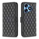 For Tecno Spark 10 4G Diamond Lattice Wallet Flip Leather Phone Case(Black) - 1