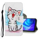 For Xiaomi Redmi 9C 3D Colored Drawing Horizontal Flip PU Leather Case with Holder & Card Slots & Wallet(Red Mouth Cat) - 1