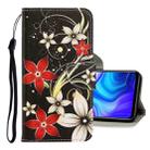 For Xiaomi Redmi Note 9 3D Colored Drawing Horizontal Flip PU Leather Case with Holder & Card Slots & Wallet(Red Flower) - 1