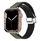 For Apple Watch SE 2023 44mm Magnetic Folding Leather Silicone Watch Band(Crazy Horse Green) - 1