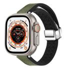 For Apple Watch Ultra 49mm Magnetic Folding Leather Silicone Watch Band(Crazy Horse Green) - 1