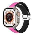 For Apple Watch Ultra 49mm Magnetic Folding Leather Silicone Watch Band(Rose Pink on Black) - 1