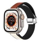 For Apple Watch Ultra 49mm Magnetic Folding Leather Silicone Watch Band(Starlight Brown) - 1