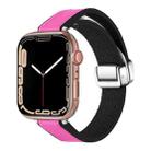 For Apple Watch Series 8 45mm Magnetic Folding Leather Silicone Watch Band(Rose Pink on Black) - 1