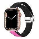 For Apple Watch Series 6 44mm Magnetic Folding Leather Silicone Watch Band(Black Rose Red) - 1