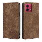 For Motorola Moto G84 5G RFID Anti-theft Brush Magnetic Leather Phone Case(Brown) - 1