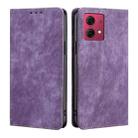 For Motorola Moto G84 5G RFID Anti-theft Brush Magnetic Leather Phone Case(Purple) - 1